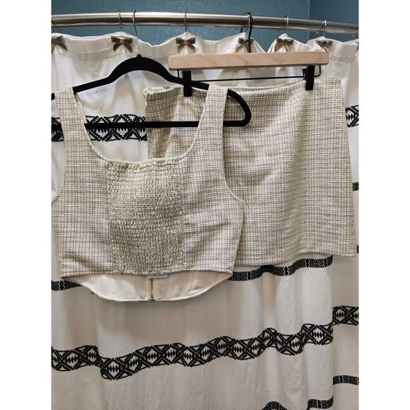 NWT WAYF light green glittery tweed corset style crop top miniskirt set large - Picture 7 of 12